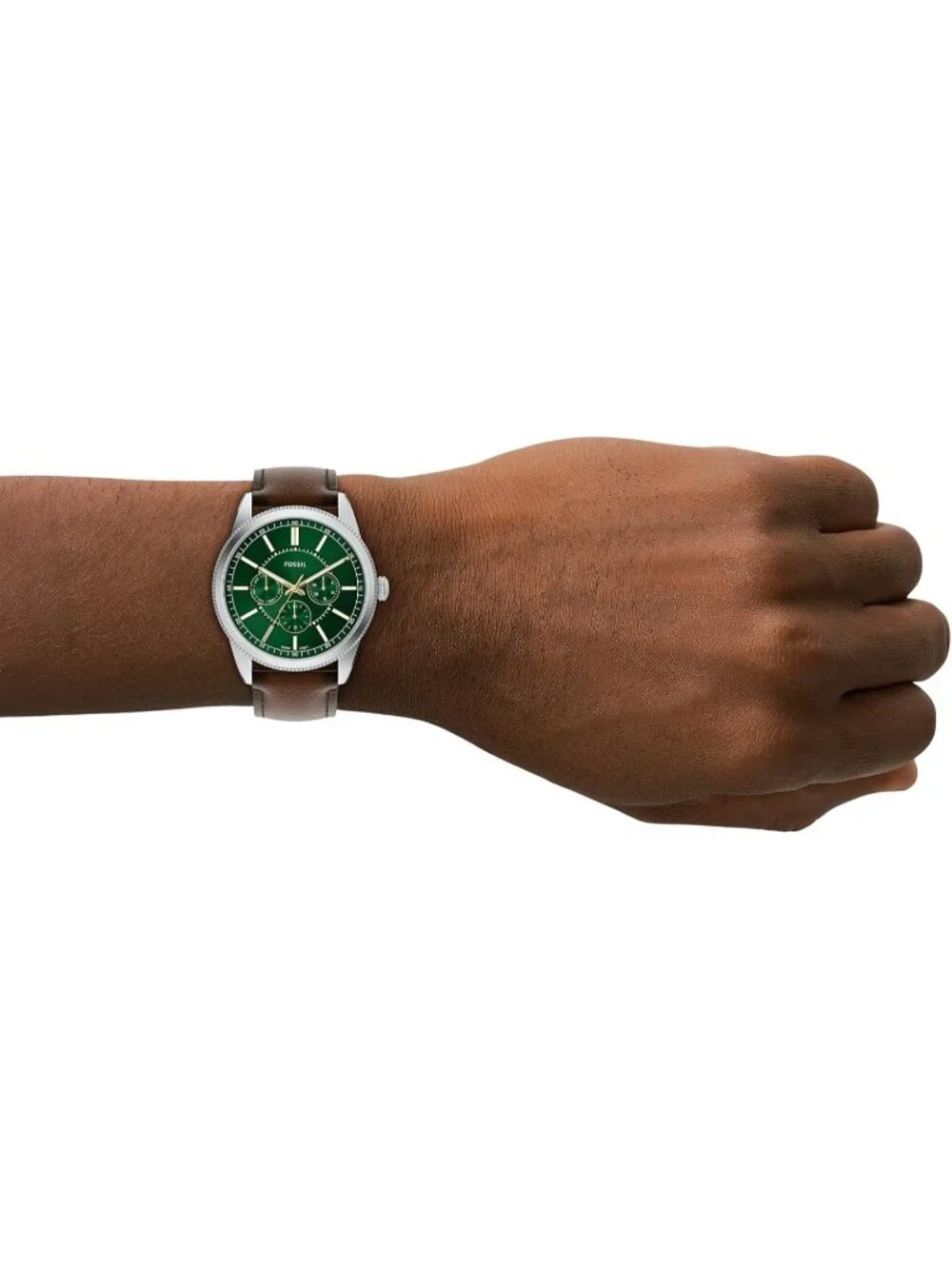 Men's Brown/Silver/Green Pearson Multifunction Leather Strap Waterproof Watch